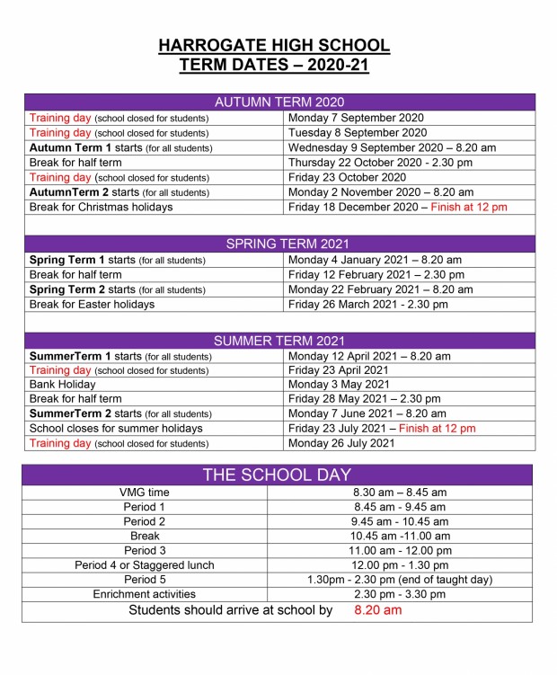 Manningtree high school half term dates